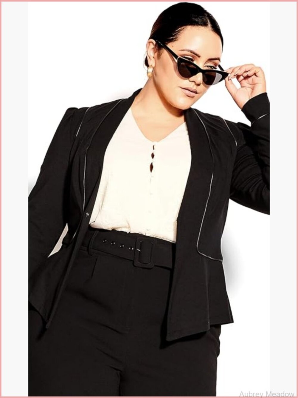 Plus Size Ponte Knit Jacket with Contrast Piping
